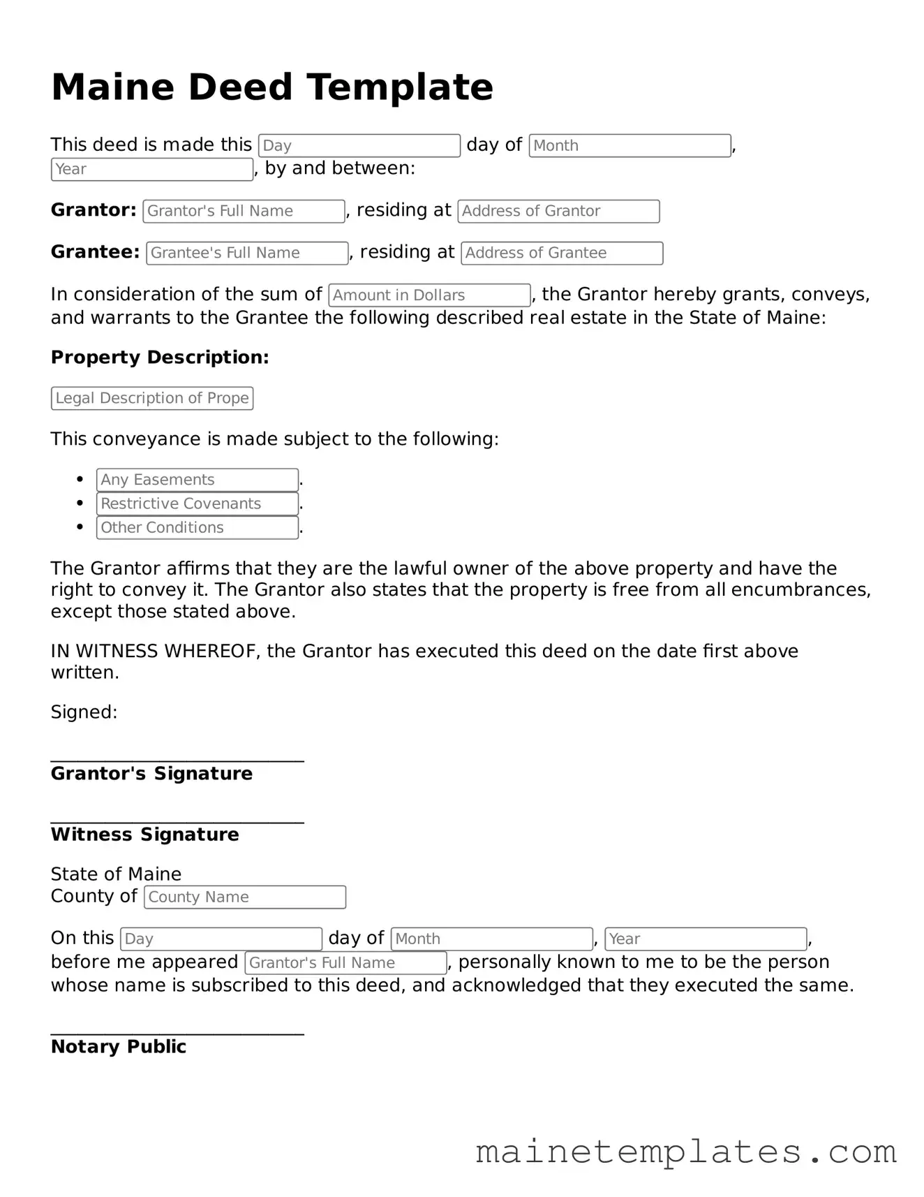 Legal Deed Form for the State of Maine