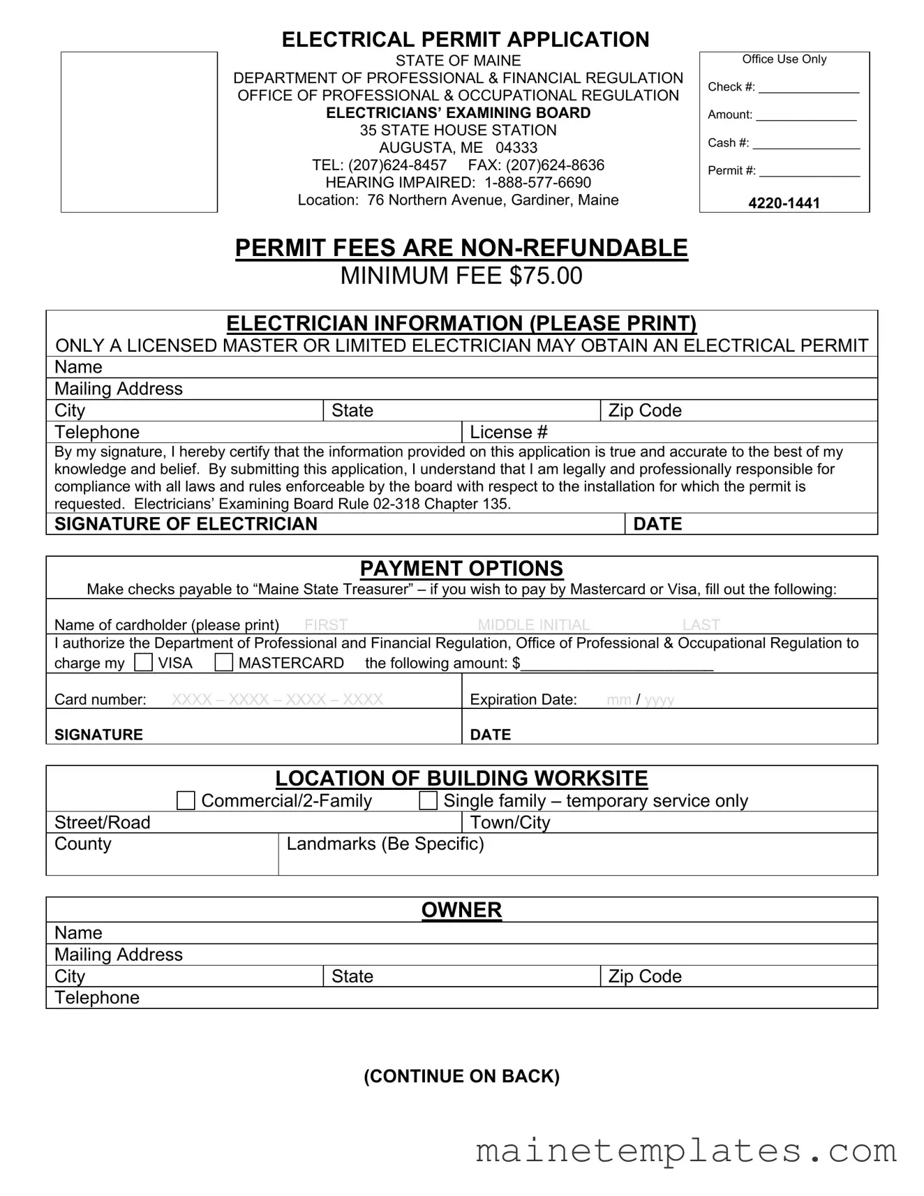 Get Maine Electrical Permit Template in PDF