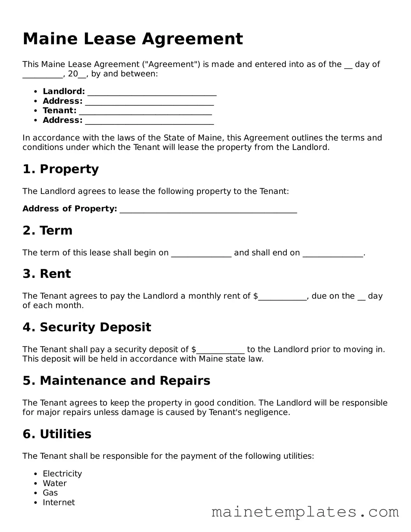 Legal Lease Agreement Form for the State of Maine