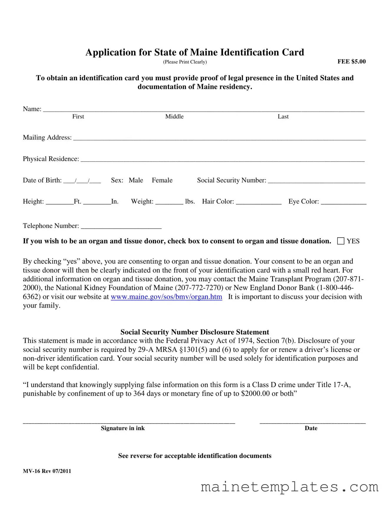 Get Maine Mv 16 Template in PDF