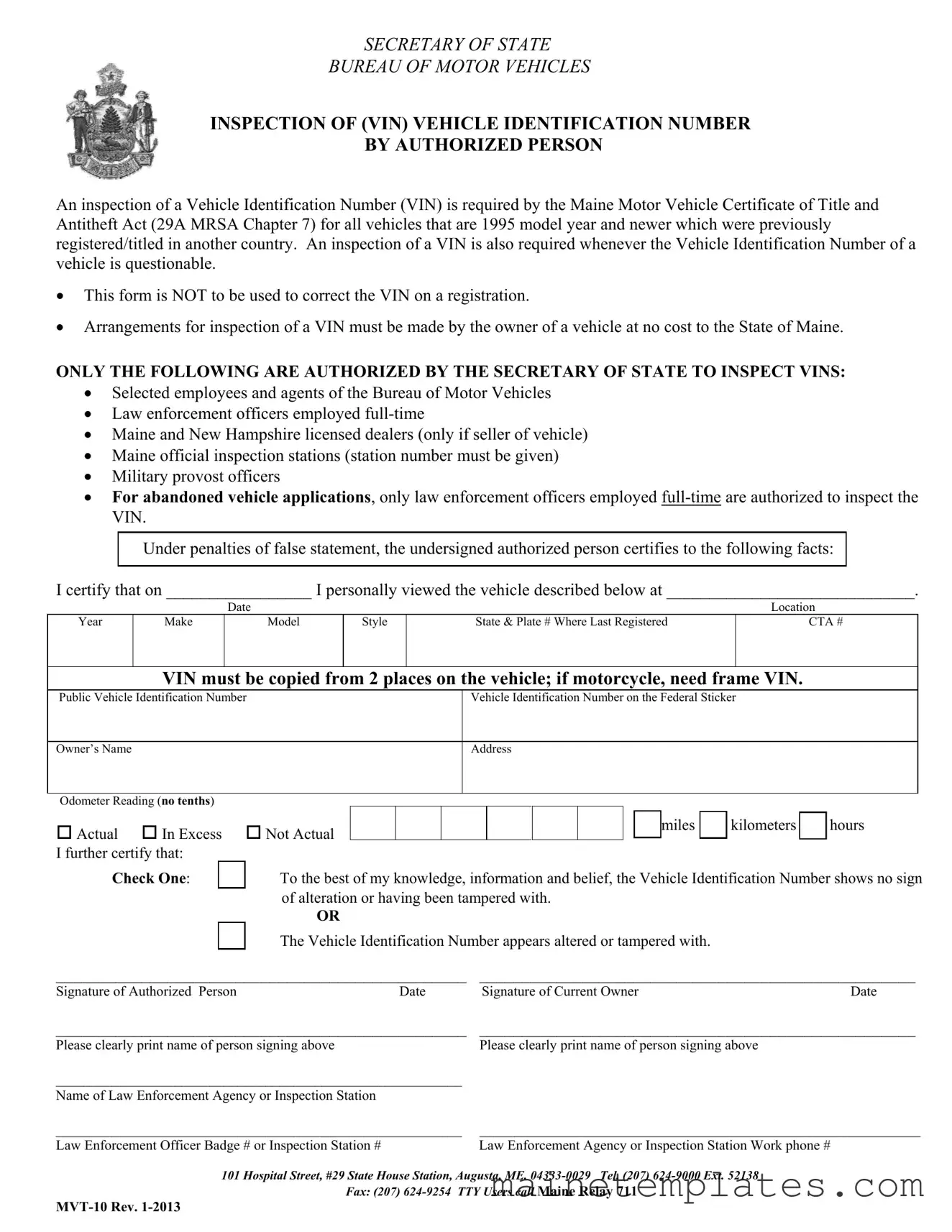 Get Maine Mvt 10 Template in PDF