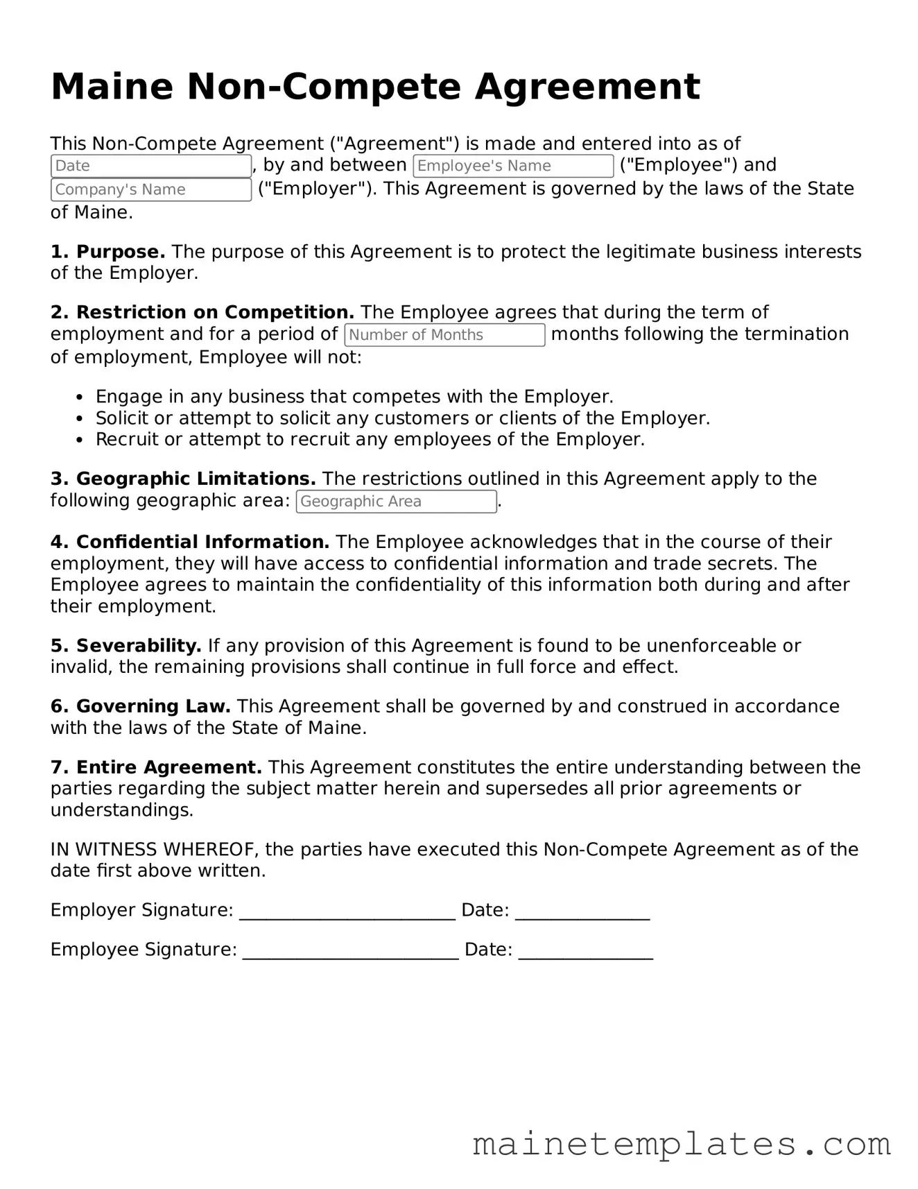 Legal Non-compete Agreement Form for the State of Maine