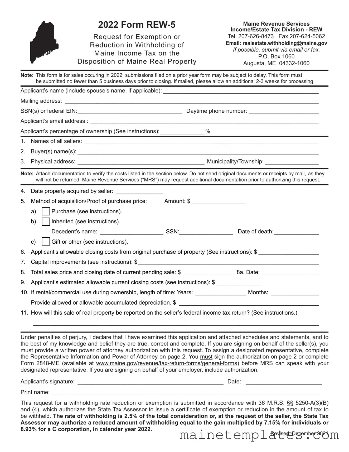 Get Maine Rew 5 Template in PDF