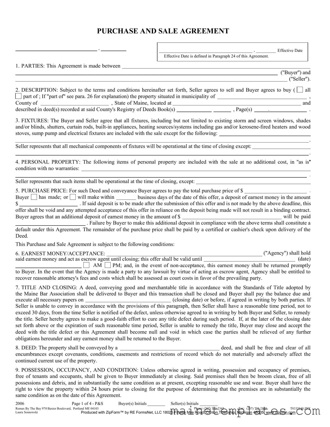 Get Maine Sale Agreement Template in PDF