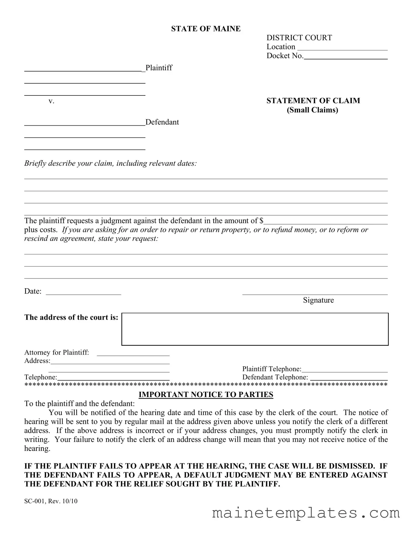 Get Maine Sc 001 Template in PDF