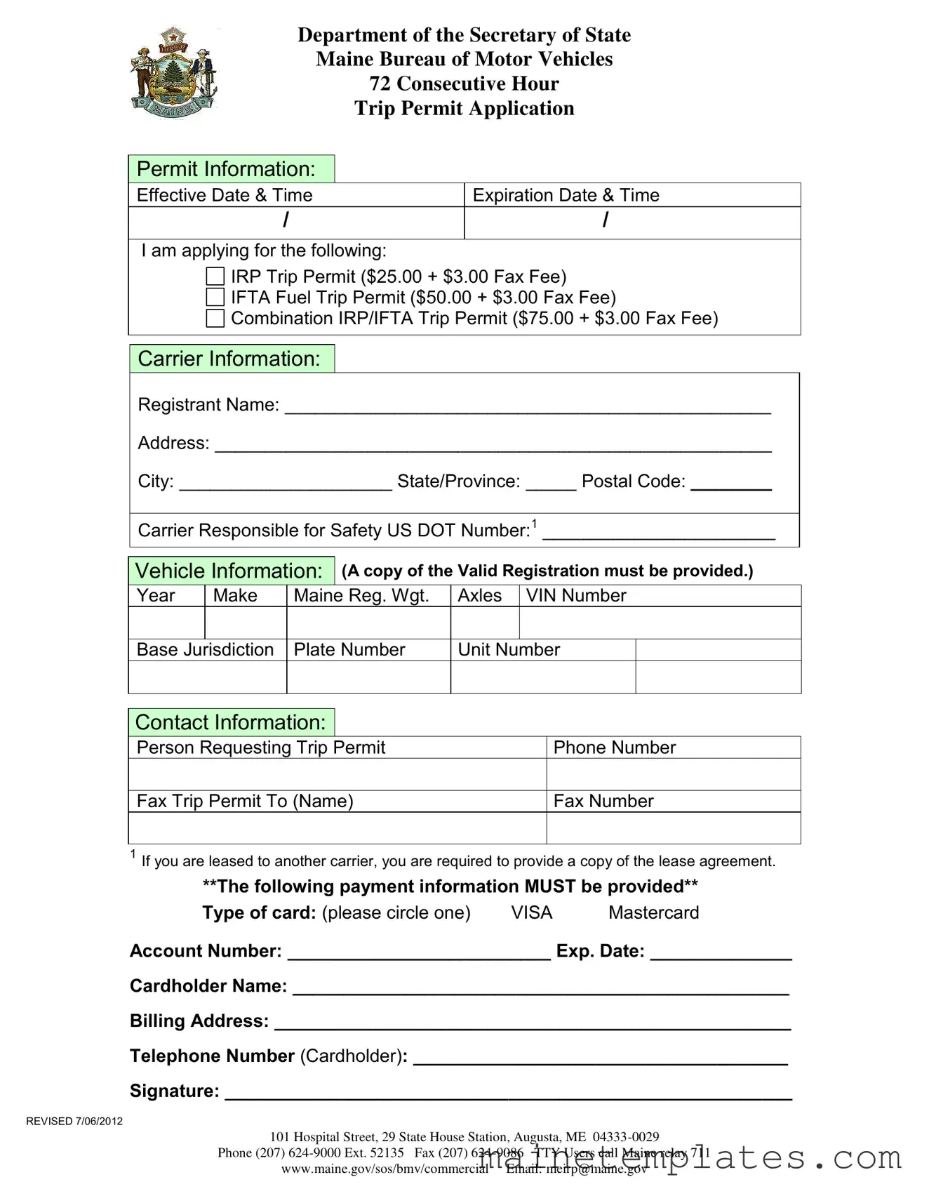 Get Maine Trip Permit Application Template in PDF