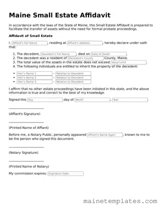 Legal Small Estate Affidavit Form for the State of Maine