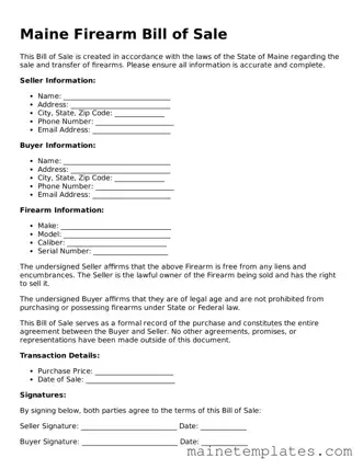 Legal Firearm Bill of Sale Form for the State of Maine
