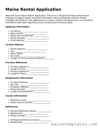 Legal Rental Application Form for the State of Maine
