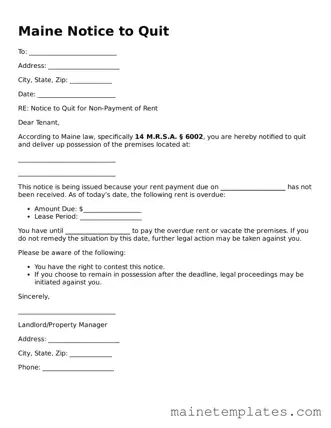 Legal Notice to Quit Form for the State of Maine