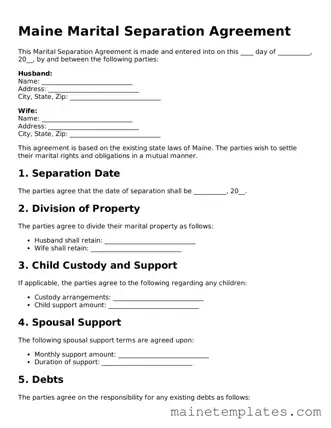 Legal Marital Separation Agreement Form for the State of Maine
