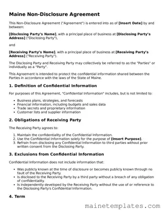 Legal Non-disclosure Agreement Form for the State of Maine