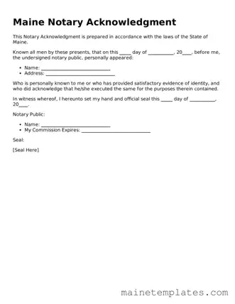 Legal Notary Acknowledgement Form for the State of Maine