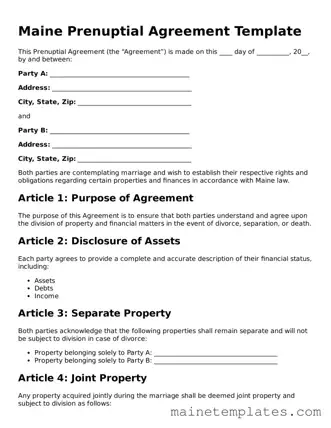 Legal Prenuptial Agreement Form for the State of Maine