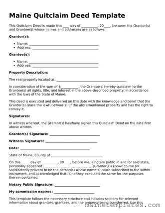 Legal Quitclaim Deed Form for the State of Maine