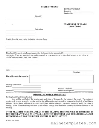 Get Maine Sc 001 Template in PDF