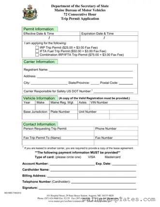 Get Maine Trip Permit Application Template in PDF