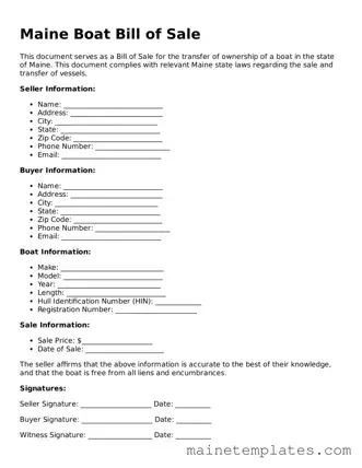 Legal Boat Bill of Sale Form for the State of Maine